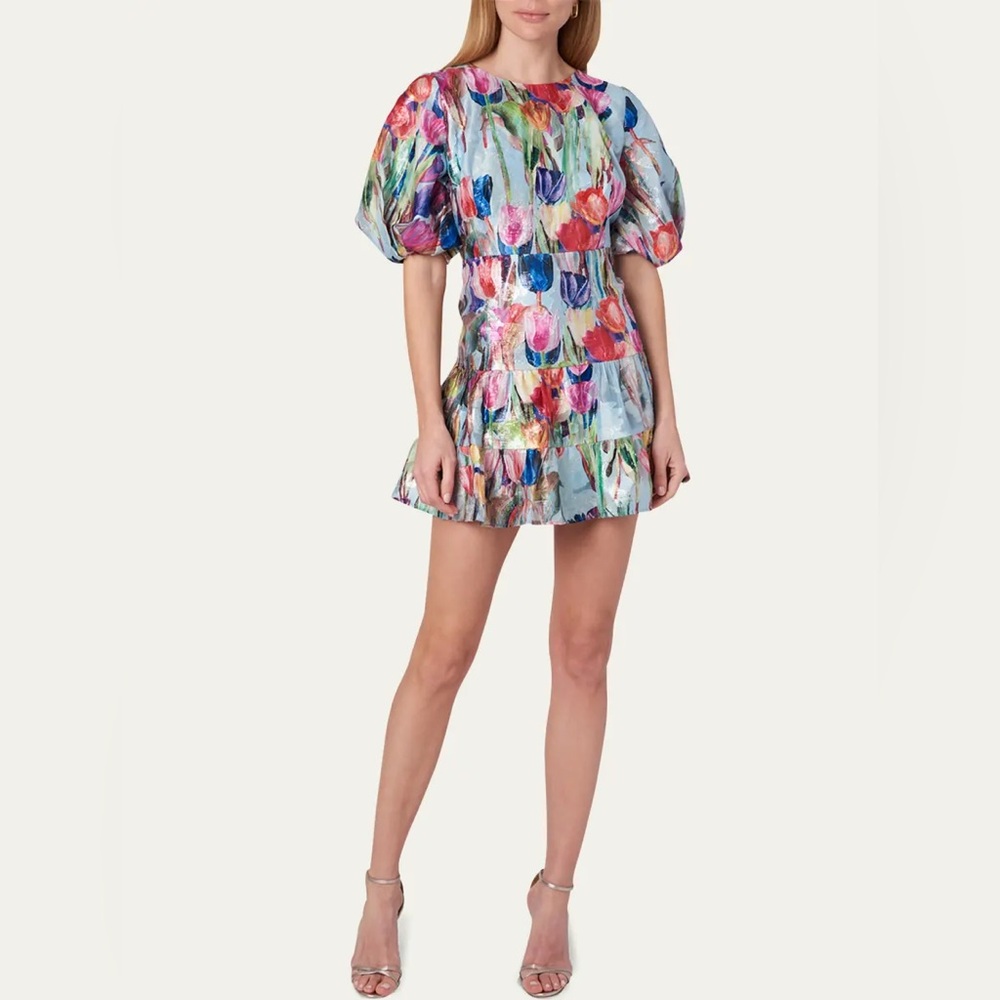 Milly Arlette Metallic Tulip Mini Dress